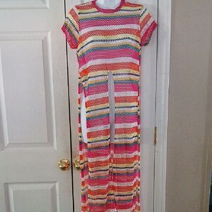 OBJEX fishnet coverup slitted dress Sz L NWOT